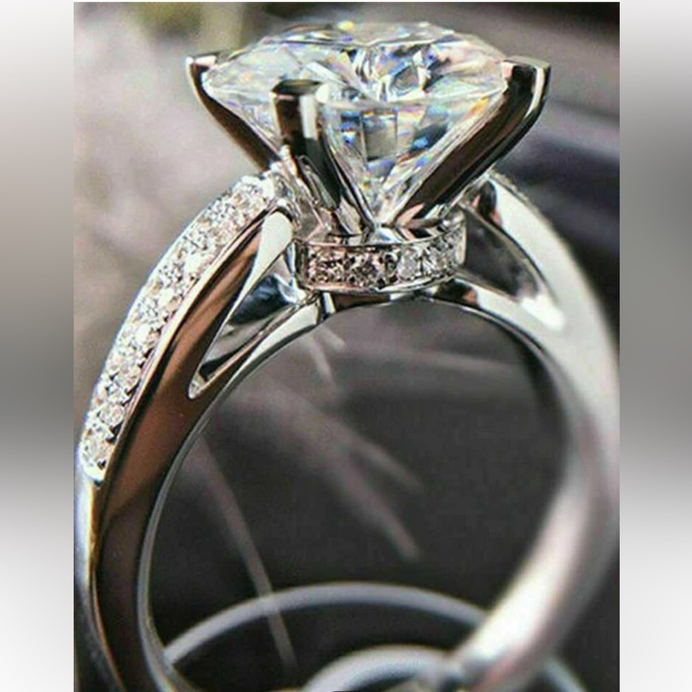Gorgeous 4 Prong Round Cut, Hidden Halo Simulated Diamond CZ Engagement Ring